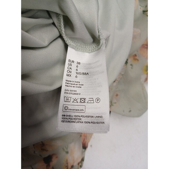 H M Tiered Dress Light Green Floral Cottage Sz 6 Short Sleeve Line - Picture 7 of 7